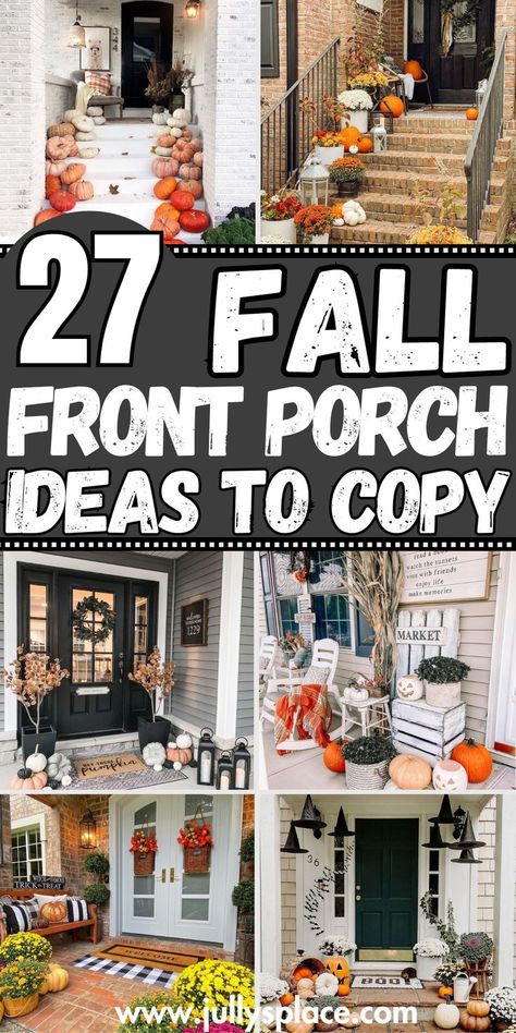 fall front porch decor, fall front porch ideas, fall front porch decorations, autumn porch decor, fall porch ideas Rustic Fall Porch, Fall Front Porch Decor Ideas, Fall Front Porch Ideas, Front Porch Decor Ideas, Pumpkin Display, Halloween Front Porch, Fall Front Porch Decor, Front Porch Decor, Fall Front Porch