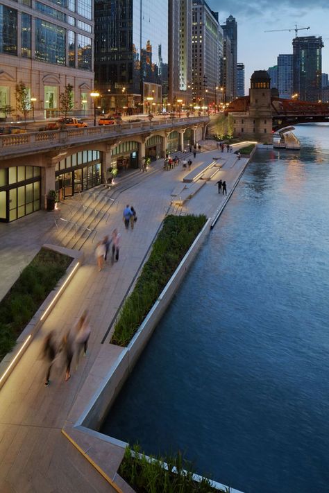 Announcing the winners of the 2018 AIA Honor Awards in architecture - Archpaper.com Waterfront Design, Waterfront Architecture, Landscape And Urbanism Architecture, Chicago Riverwalk, Linear Park, Urban Landscape Design, Chicago River, Public Realm, Landscape And Urbanism