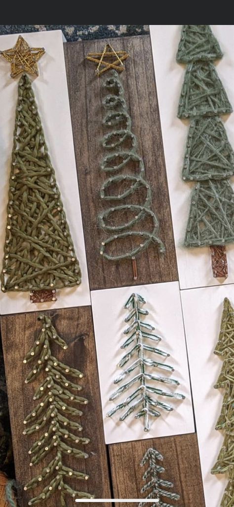 Yarn Wood Art, String Ornaments, Free Crafts, Homemade Christmas Decorations Diy, String Christmas Tree Craft, String Art Christmas, Christmas Tree String Art, Christmas Craft Night, String Art Christmas Tree