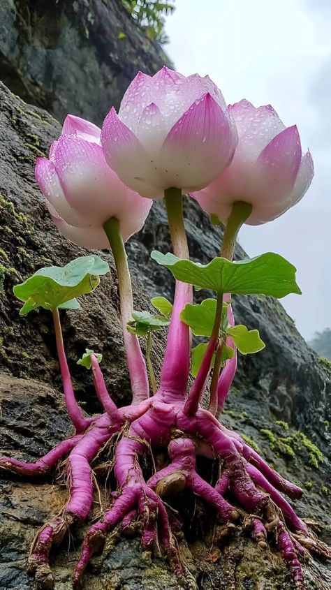 Strange Flowers Unusual Plants, Beautiful Rare Flowers, Pink Roots, Tanaman Air, Very Beautiful Flowers, Strange Flowers, Rose Flower Pictures, Rock Gardens, Water Mist