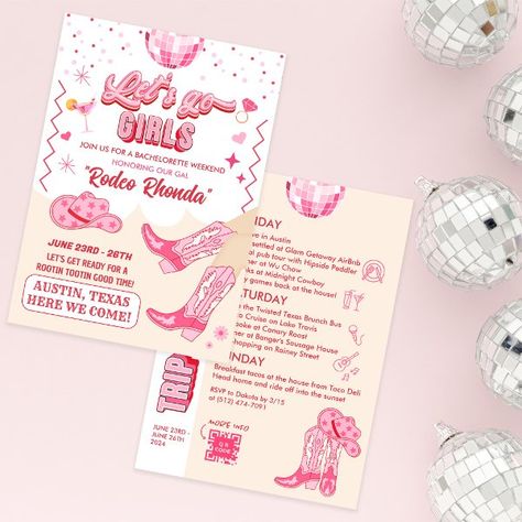 Adult Disco Cowgirl Bachelorette Weekend Invitation Disco Cowgirl Birthday, Texas Birthday, Disco Cowgirl Bachelorette, Cowgirl Invitations, Itinerary Invitation, Cowgirl Bachelorette Parties, Bachelorette Weekend Invitations, Cowgirl Bachelorette, Disco Cowgirl