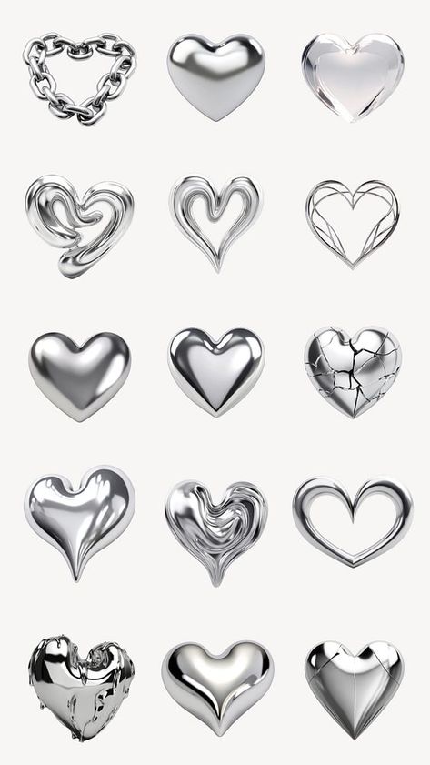 Silver Heart Wallpaper, Shape Png, Imessage Sticker, 3d Chrome, Heart 3d, Heart Collage, Art Deco Fabric, Iphone Stickers, About Heart