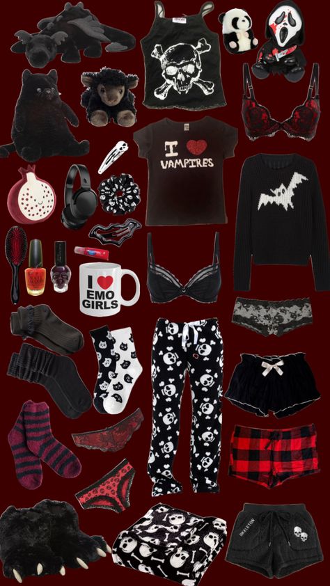 #pajamas #redandblack #halloween #emo #redaesthetic #gothic #outfit Mallgoth Outfits, Goth Pajamas, Outfit Shuffles, Gothic Outfit, Pajamas Aesthetic, Alt Clothes, Pajama Outfits, Emo Outfits