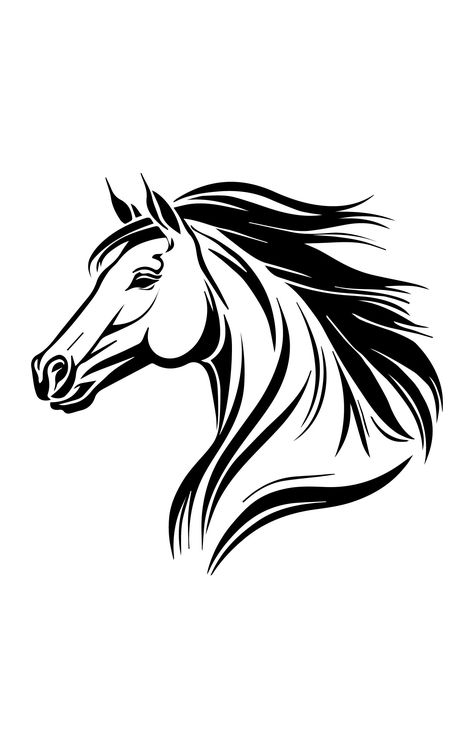 Horse Head Logo Design, Black White Art Drawing, Horse Head Illustration, Horse Designs Art, Horse Clipart Black And White, Horse Drawing Simple, Horse Head Stencil, Horse Logo Design Ideas, Simple Horse Drawing