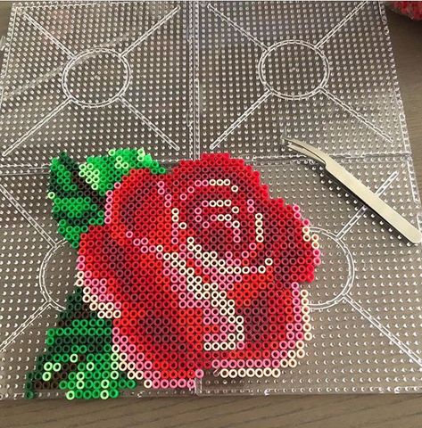 Beautiful rose  created by @artbyfredd #rose #hamabeads #hama #hamabeadsdotcom Patterns For Bracelets, Melt Beads Patterns, Christmas Perler Beads, Embroidery With Beads, Hamma Beads Ideas, Easy Perler Bead Patterns, Pearl Beads Pattern, Easy Perler Beads Ideas, 3d Perler Bead