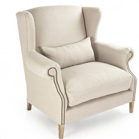 #WingbackChair Linen Wingback Chair, Farmhouse Armchair, Linen Armchair, Grey Oak, Gray Linen, Chairs Armchairs, Wingback Chair, Club Chairs, Natural Linen