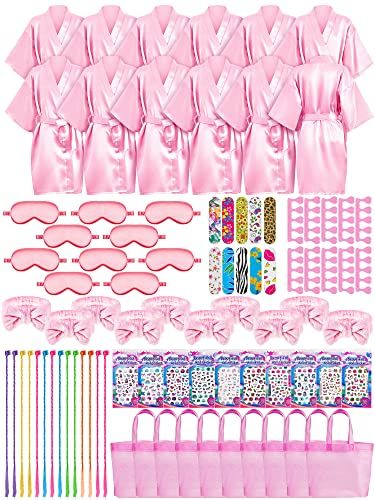 Xuhal 92 Pcs Spa Party Favors for Girls Slumber Party Supplies Kids Satin Robes Sleepover Party Supplies with Gift Bags for Girl Kids Birthday Party Supplies Gifts Total 10 Sets (Pink, 8) Spa Party Favors, Girls Slumber Party, Kids Spa Party, Spa Items, Satin Robes, Kids Spa, Kids Party Supplies, Spa Party, Sleepover Party