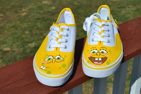 Hand Painted Sneakers, Custom Vans Shoes, Painted Sneakers, Shoe Ideas, Sneaker Art, Sponge Bob, Geek Life, Painted Clothes, Custom Vans