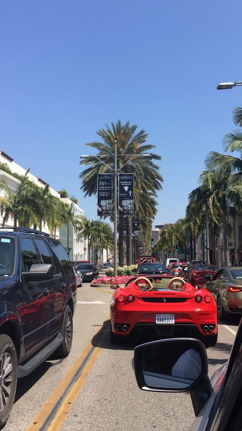 Traffic on Rodeo Drive, Beverly Hills - CA June 2018 #ferrari Rodeo Drive Aesthetic, Beverly Hills Wallpaper, Los Angeles Traffic, Los Angeles Wallpaper, Rodeo Drive Beverly Hills, California Pictures, Los Angeles Aesthetic, New York City Vacation, Cali Life