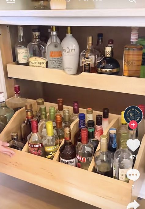 Glassware Storage For Bar, Under Bar Cabinet Ideas, Built In Bar Corner, Under Cabinet Liquor Storage, Diy Bar Area Living Room, Diy Liquor Bar Ideas For Home, Bar In Pantry Closet, Bar Glass Storage Ideas, Drink Bar In Kitchen