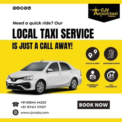 Navigating through Bangalore has never been easier! 🚖 With our Local Taxi Services, you get quick and reliable rides for your everyday travel needs. Whether it’s a trip to the market, office, or a friend’s place, we offer comfortable rides at affordable rates. Our experienced drivers ensure your safety, and our 24/7 availability means we’re always ready to pick you up whenever you need. Book with us today and experience seamless city travel! 📞 +91 63644 44223 / +91 97411 11707 🔗 www.cjvcabs.... Taxi Service, City Travel, Bangalore, Books, Travel, Quick Saves