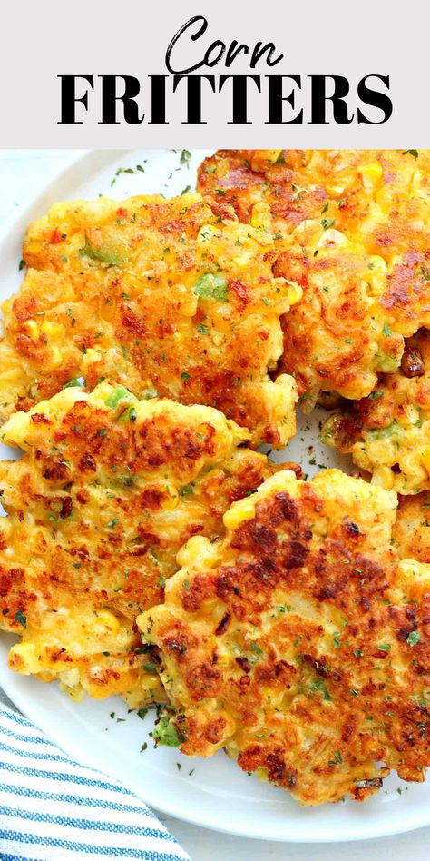 Corn Fritters on a plate. Corn Mill Recipes, Cornmeal Recipes Vegan, Cornmeal Recipes Dinner, Niblet Corn Recipes, Old Mill Corn Fritters Recipe, Fresh Corn Fritters, Pan Cornmeal Recipes, Yellow Cornmeal Recipes, What To Make With Cornmeal