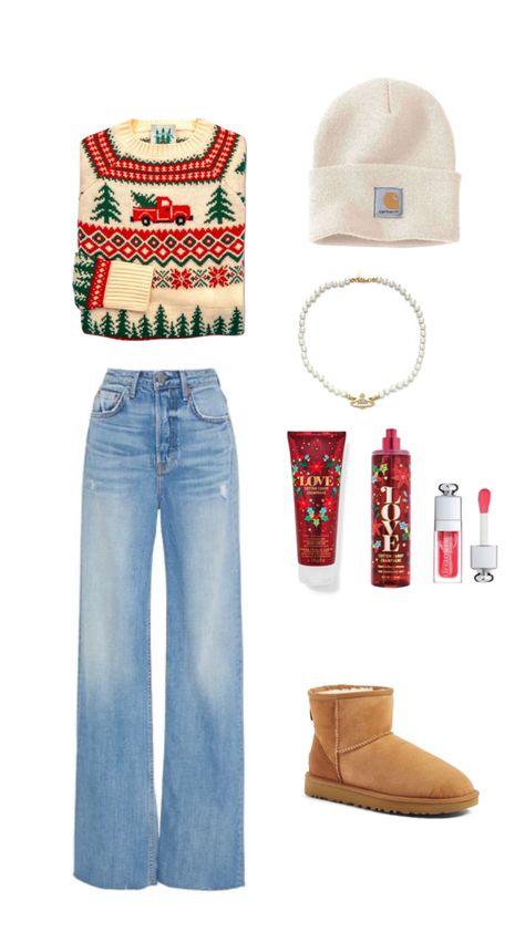 Secret Santa Outfit Ideas, Christmas Themes Outfits, Holiday Outfit Inspo Christmas, Dinner Outfit Christmas, Cute Xmas Outfits, Christmas Outfit Sweater, Christmas Outfit Layout, Outfits For Christmas Day, Christmas Outfit Collage