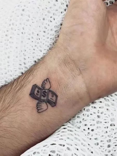 Flying Money Tattoo, Small Money Tattoos For Men, Small Dollar Sign Tattoo, Money With Wings Tattoo, Money Related Tattoos, Money Tattoo Designs Men, Tattoos About Money, Tattoo Money Dollar, Money Over Everything Tattoos