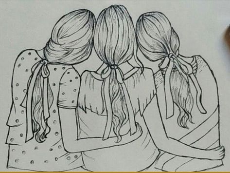 3 Best Friends Drawing Cute, Three Sisters Drawing, Sisters Sketch, Friendship Sketches, Easy Pencil Drawing, Sisters Drawing, Crazy Tattoos, Friends Sketch, 3 Best Friends