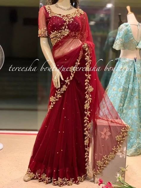 Red Net Saree Look Modern, Bridal Saari Designs Latest, Sari Designs Latest For Wedding, Sadi Designs Latest, Beautiful Sarees Party Wear, Dohar Designs, Latest Fancy Sarees Party Wear, Sari Designs, Ap Logo