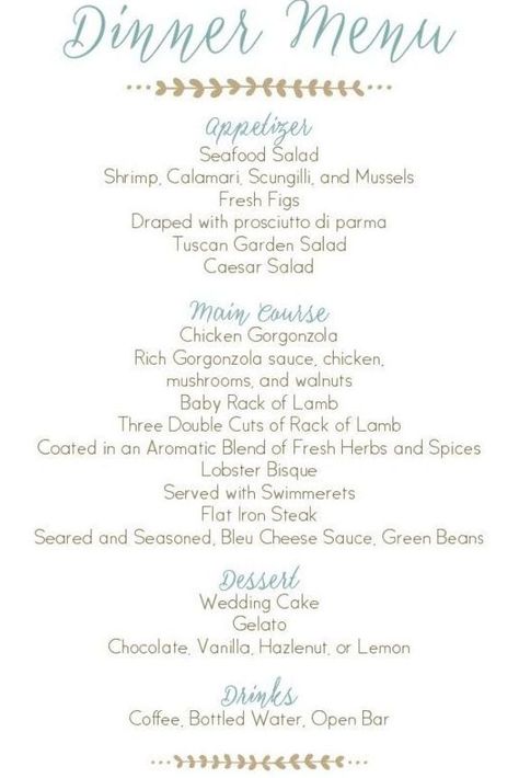 Back to Nature Wedding Menu Chicken Gorgonzola, Gorgonzola Sauce, Fairy Tail Wedding, Maid Of Honor Speech, Rack Of Lamb, Seafood Appetizers, Wedding Planning Timeline, Seafood Salad, Planning Checklist