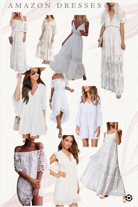 Off The Shoulder White Dress, White Summer Dresses, Summer Dresses Maxi, White Beach Dress, Dresses From Amazon, Gorgeous Summer Dresses, Beach White Dress, Maxi Dress Boho, Dress Amazon