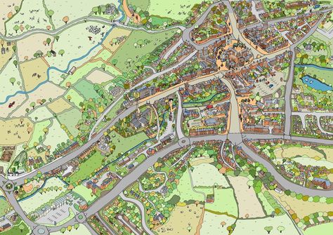 Hand drawn birds eye view map of Ashbourne in Derbyshire Birds Eye View Drawing, View Drawing, Village Map, Birds Eye View Map, Pictorial Maps, Hand Drawn Map, Drawn Map, Just Imagine, Illustrated Map