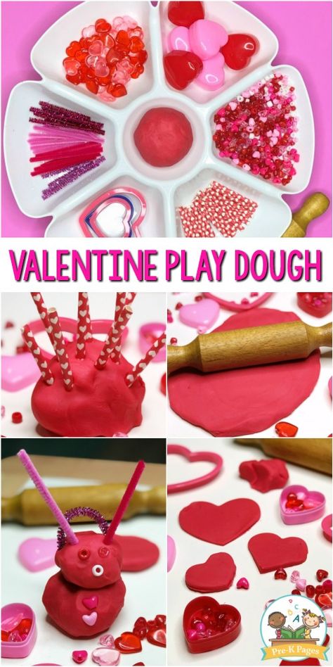 Valentines Day Playdough, Playdough Activity, Play Dough Invitation, Preschool Valentines Activities, February Preschool, Valentine Sensory, Preschool Valentine's, Preschool Valentine Crafts, Valentines Activities