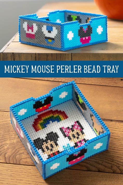 Learn how to make a Mickey Mouse tray using simple supplies! Kids will love this easy perler bead Disney project they can display in their room. Perler Bead Display Ideas, Perler Bead Display, Pearl Beads Pattern Disney, Mickey Perler Beads, Perler Beads Ideas Disney, Mickey Mouse Perler Beads, Perler Bead Patterns Disney, Disney Perler Bead Patterns, Disney Perler Beads