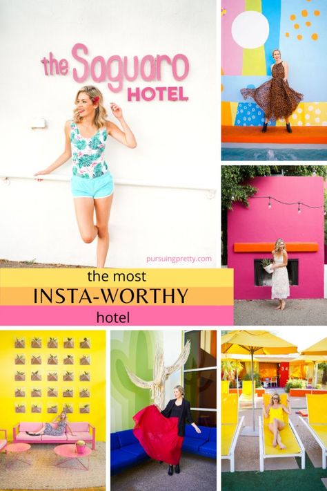 The MOST INSTAGRAM WORTHY HOTEL in the USA : The Saguaro Scottsdale - see the best places to take photos - Insta-worthy hotel in Arizona #instagram #travel #colour #photography #arizona Instagram Walls, Saguaro Hotel, Canadian Lifestyle, Palm Springs Hotels, Old Town Scottsdale, Colour Photography, Rectangular Pool, Girls Getaway, Hot Air Balloon Rides