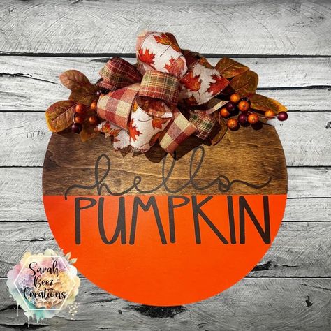 Fall Door Sign, Wooden Door Sign, Fall Door Hanger, Wooden Door Hanger, Wooden Door Signs, Fall Door Hangers, Hello Pumpkin, Fall Door, Harvest Season