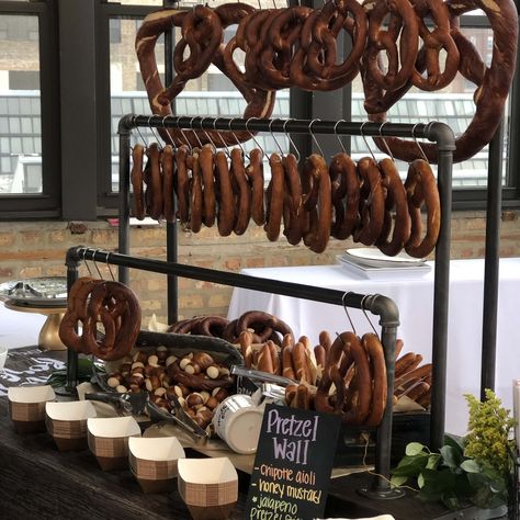 We had a blast Indie Wed !! We hope you all enjoyed the pretzel wall! . . . #pretzels #pretzeldisplay #nocarbleftbehind #northernfork #thehaight #indiewed #wedding #chicagowedding #latenightbite #weddingcatering #chicagowedding #chicagocatering Soft Pretzel Board Wedding, Pretzel Cart Wedding, Pretzel Display Wedding, Pretzel Display Ideas, Diy Pretzel Stand, Soft Pretzel Bar, Pretzel Bar Wedding, Pretzel Board, Pretzel Wall