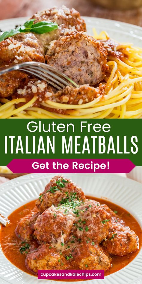 Homemade Gluten Free Italian Meatballs - The whole family will love these Italian meatballs cooked in a flavorful sauce! Perfect for serving over pasta or in a meatball sandwich. Gluten Free Italian Meatballs, Easy Homemade Meatballs, Gluten Free Meatballs Recipe, Homemade Meatballs Easy, Easy Italian Meatballs, Homemade Meatballs Recipe, Homemade Italian Meatballs, Gluten Free Sausage, Gluten Free Meat