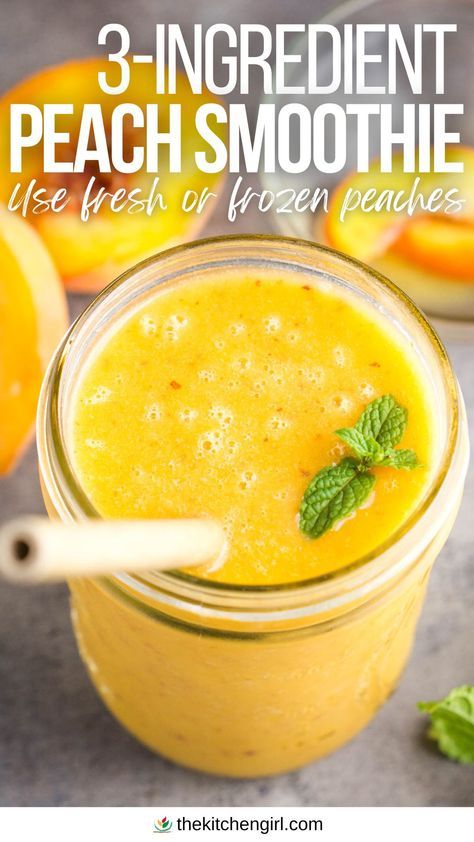 This 3-ingredient peach smoothie recipe is a plant-based thirst-quencher made with fresh or frozen peaches in minutes. It's rich, creamy, and so refreshing! Fresh Peach Smoothie Recipes, Healthy Frozen Peach Recipes, Frozen Peach Smoothie Recipes, Quick And Easy Smoothies, Smoothie Peach Recipes, Keto Peach Smoothie, Healthy Peach Smoothie Recipes, Easy Peach Smoothie Recipes, Fresh Fruit Smoothie Recipes Blenders