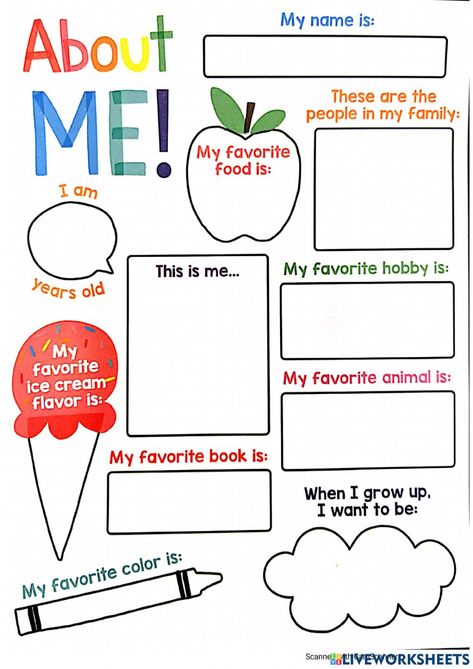 All About Me For Elementary Students, Prek All About Me Ideas, Simple Introduction Of Myself, All About Me Math Activity, Art For Grade 3 Activities, All About My School Preschool, 1st Grade All About Me Activities, All About Me 2nd Grade Project, All About Me Worksheets For Kindergarten