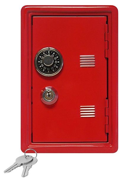 Kid's Coin Bank Locker Safe with Single Number Combination Lock and Key - 7" High Red Bank Locker, Saving Coins, Bank Safe, Digital Coin, Cash Box, Savings Box, Security Safes, Safe Cars, Safe Box