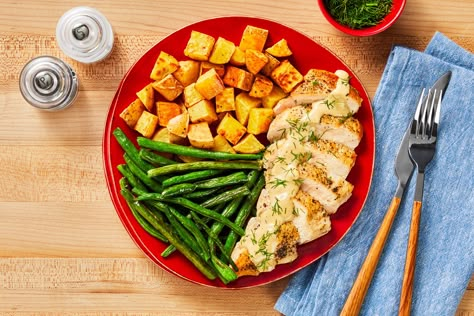 Share me on Pinterest Dill Chicken, Pan Seared Chicken, Hello Fresh Recipes, Dinner Appetizers, Hello Fresh, Roasted Veggies, Roasted Potatoes, Greek Recipes, Mediterranean Recipes