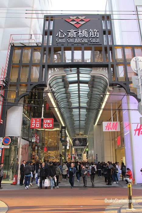 The northern entrance to Shinsaibashisuji shopping arcade on Nagahori Dori Street Shopping Arcade, Japan Travel, Osaka, Times Square, Basketball Court, Entrance, Japan, Travel