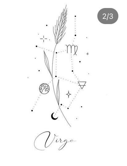 Virgo Tattoo Elements, Virgo Star Tattoo, Virgo Back Tattoo, Virgo Element Tattoo, Virgo Astrology Tattoo, Natal Chart Tattoo, Virgo Sign Tattoo, Tattoo Virgo, Virgo Element