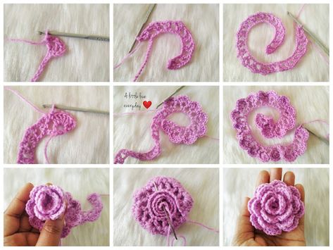 Crochet Rose free pattern - A little love everyday! Crochet Rose Pattern Diagram, Free Crochet Rose Pattern, Crochet Zig Zag, Crochet Rose Pattern, Crochet Flowers Easy, Rose Crochet, Crochet Flowers Free Pattern, Valentines Crochet, Hot Toddy