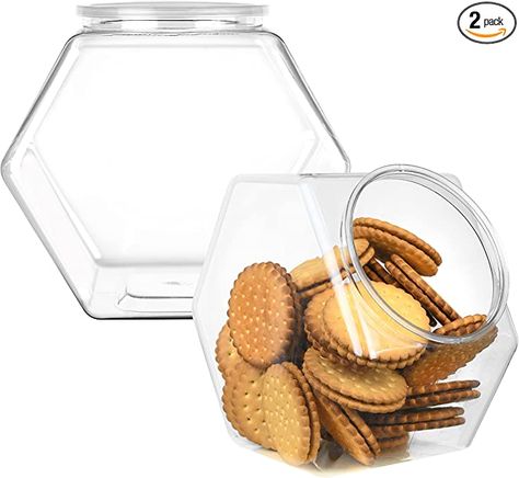 AmazonSmile: DilaBee Plastic Cookie Jars with Airtight Lids - 2 Pack - Clear Plastic Candy Jars for Candy Buffet, Kitchen Counter, Hexagon Food Storage Containers - 129oz : Home & Kitchen Candy Buffet Containers, Plastic Candy Jars, Buffet Kitchen, Plastic Jars With Lids, Clear Cookies, Dog Food Storage Containers, Cookie Container, Coffee Pod Holder, Dry Food Storage