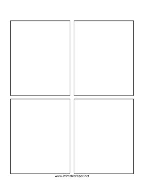 This simple blank comic book page has four boxes, which can be used to make a four panel comic or a larger work of art. Whether you're a professional artist or just a hobbyist, this comic template can be a great resource. Free to download and print 4 Square Template, Four Panel Comic, 4 Panel Comic, Blank Comic Book Pages, Artist Template, Comic Strip Template, Comic Book Page, Comic Template, Thumbnail Template