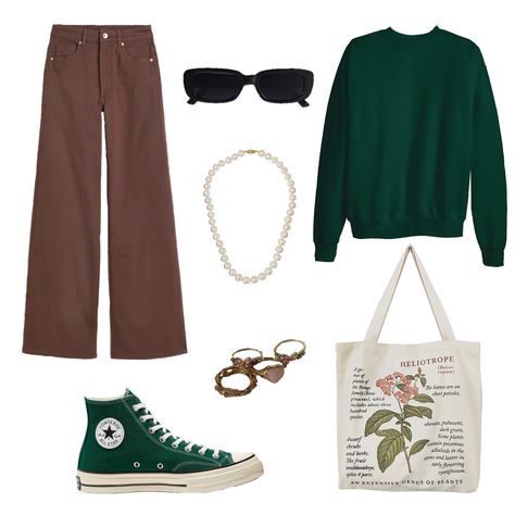 Outfits With Green Converse High Tops, Forest Green Converse Outfit, Green Baggy Outfit, Outfit Template Aesthetic, How To Style Dark Green Converse, Outfit Ideas With Green Converse, Forest Green Sweater Outfit, Converse Green Outfit, How To Style A Green Cardigan