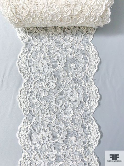 SKU: 12405 Content: Polyester Color: Off-White Width: 7 inches Lace Swatches Fabrics, White Fabric Aesthetic, Lace Material Fabrics, White Lace Aesthetic, Lace Reference, Different Types Of Lace, Lace Aesthetic, School Collage, White Things