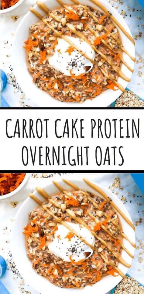 Easy Healthy Carrot Cake, Protein Packed Oatmeal, Oat Carrot Cake, Carrot Cake Protein, Healthy Carrot Cake, Benefits Of Collagen, Protein Overnight Oats, Carrot Cake Oatmeal, Healthy Carrot Cakes