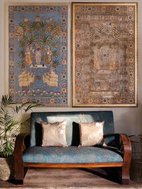 Add grandeur tothe  walls by adorning them with exquisite pichwai paintings that reflect the opulence of Indian royalty. These magnificent works of art are renowned for their intricate details, vivid colors, and the way they capture the essence and beauty of Indian mythology.

#luxurylifestyle #pichwai #paintings #wallpaintings #wallpaintingideas #homedecor #interiordesignideas #interiordesigninspiration #pichwaipaintings #pichwaitradition #wallart #wallartdecor #wallart #thepurpleturtles Indian Mythology Art Paintings, Indian Art Gallery Wall, Office Moody, Indian Royalty, Pichwai Art, Indian Traditional Paintings, Indian Mythology, Staircase Ideas, Indian Art Gallery