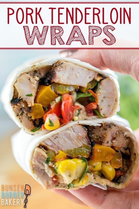 Grilled Pork Tenderloin Wraps: herb-rubbed pork tenderloin with grilled peppers and onions and a homemade corn salsa wrapped in a corn tortilla. Perfect for dining on the go - great for picnics and packed lunches! Homemade Corn Salsa, Grilled Peppers And Onions, Summer Vegetarian Recipes, Pork Wraps, Onion Vegetable, Grilled Peppers, Grilled Pork Tenderloin, Corn Tortilla, Packed Lunches