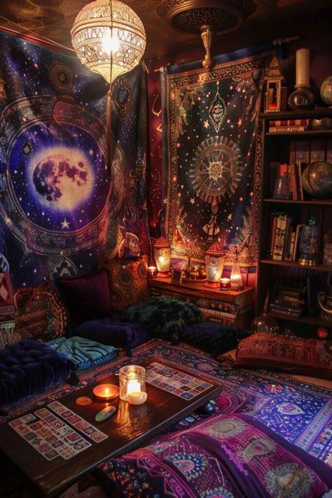 Gothic Victorian House, Dark Boho Living Room, Bohemian Lounge, Sacred Space Altar, Gothic Bohemian, Vintage Oddities, Boho Living Room Ideas, Dark Boho, Magical Room