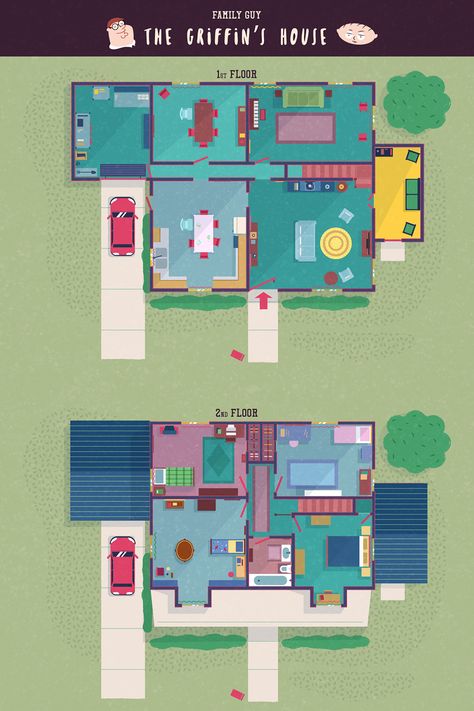 TV-floor-plans-family-guy-griffin-house Family Guy House, Sims Architecture, Cartoon Houses, Tv Show House, 4 Family, Griffin Family, Sims 4 House Ideas, Sims 4 Family, Sims 4 House Building