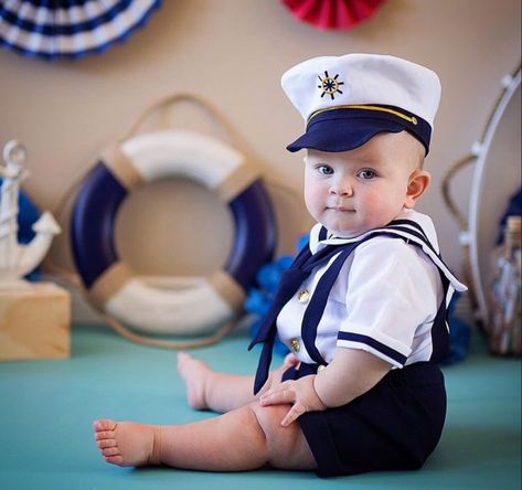 Sailor Baby, Monthly Baby Pictures, Monthly Baby Photos, Nautical Birthday, Newborn Baby Photoshoot, Baby Boy Photography, Baby Boy Dress