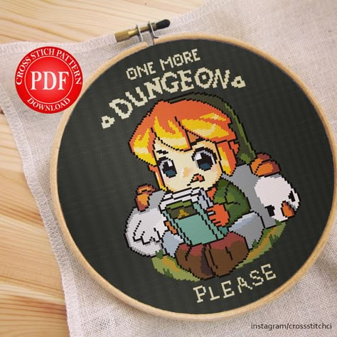 Legend of Zelda, One more dungeon please, Cross Stitch Pattern, Instant Pdf download Link in bio! • #crossstitch #zelda #pixelart… | Instagram Spiritfarer Cross Stitch, Zelda Cross Stitch, Cartoon Cross Stitch, Nursery Embroidery, Geeky Cross Stitch Patterns, Stitch Anime, Printable Cross, Geeky Cross Stitch, Modele Pixel Art