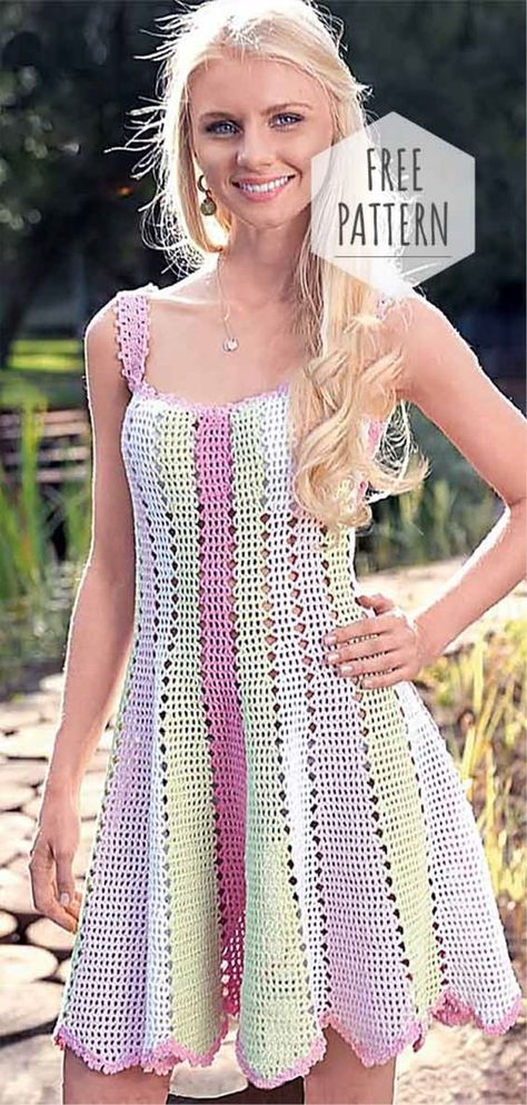 Crochet Very Nice Sundress Crocheted Dresses, Crochet Dress Pattern Free, Crochet Baby Girl Dress, Crochet Summer Dresses, Crocheted Dress, Dress Patterns Free, Gaun Fashion, No 6, Crochet Mini Dress