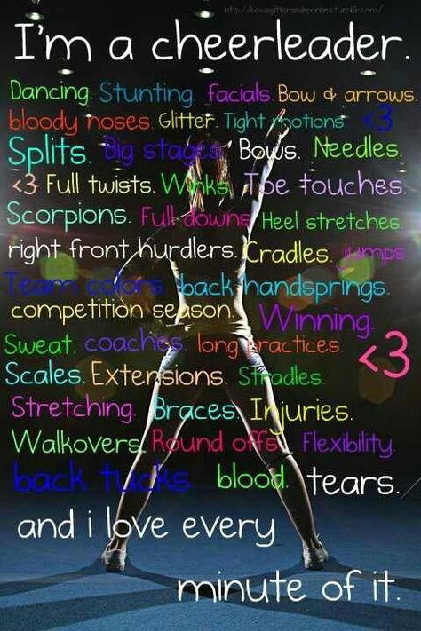 I love cheering with all my heart! It has shaped me into a better person and I have created relationships I would have never had without it. It has made me stronger physically and emotionally! Cheer is my sport! Cheer Hacks, Cheerleading Quotes, Cheerleading Competition, Cheer Workouts, Cheerleading Team, Gabby Douglas, Cheer Stunts, Competitive Cheer, Cheer Coaches