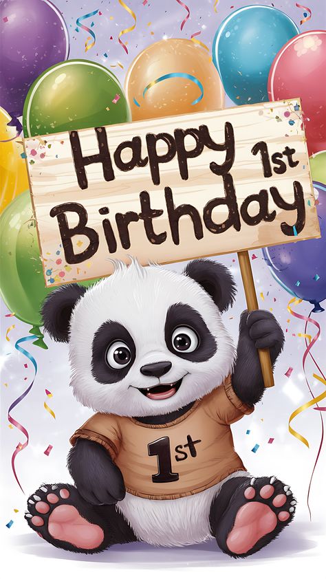 Free Happy First Birthday Panda Panda First Birthday, Birthday Graphics, Holding A Sign, Kids Cartoon Characters, Happy First Birthday, Happy Birthday Greetings, Happy Birthday Images, Whimsical Illustration, Birthday Background